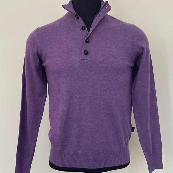 New Hugo Boss Sweater Half Zip Buttons Purple Wool Pullover Sweater